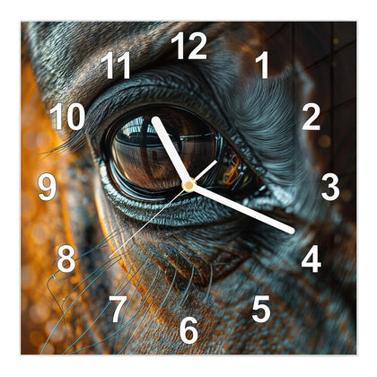 Wanduhr Quadratisch mit dem Motiv Pferdeauge im Goldlicht