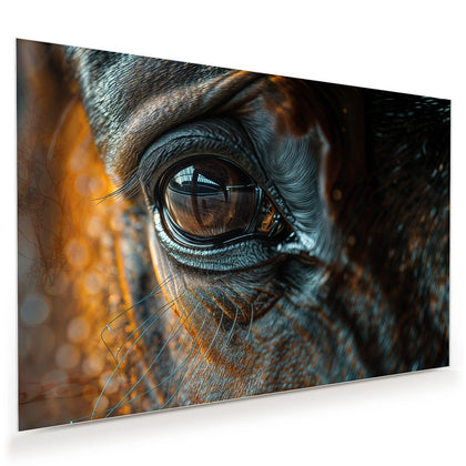 Wandbild mit dem Motiv Pferdeauge im Goldlicht