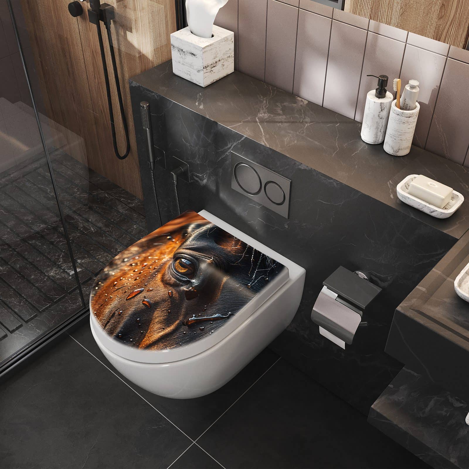 WC-Sitz mit Absenkautomatik Pferdeauge im Regen