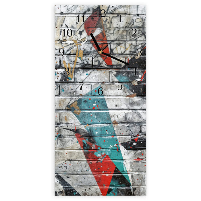 Wanduhr Graffiti Mauer aus Glas – Hochformat 30 × 60 cm mit Ziffernblatt Klassisch