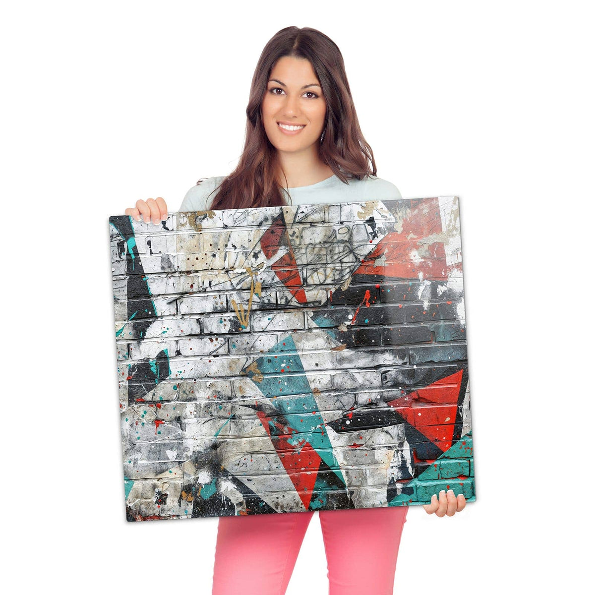 Abdeckplatten für Ceranfeld mit Graffiti Mauer-Motiv wird zur Größendarstellung gehalten