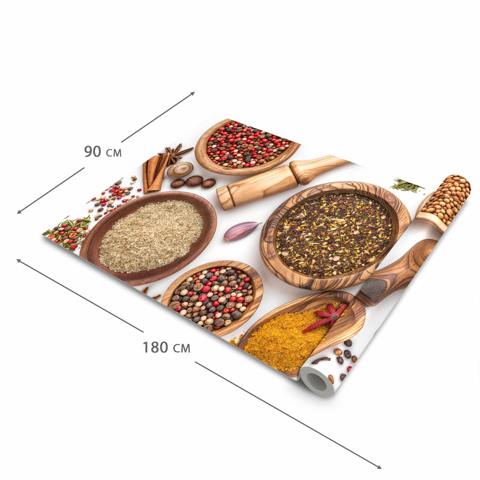 Hygienischer Küchenläufer mit Motiv Gewürzsammlung Zubehör in der Grösse 60x150 cm