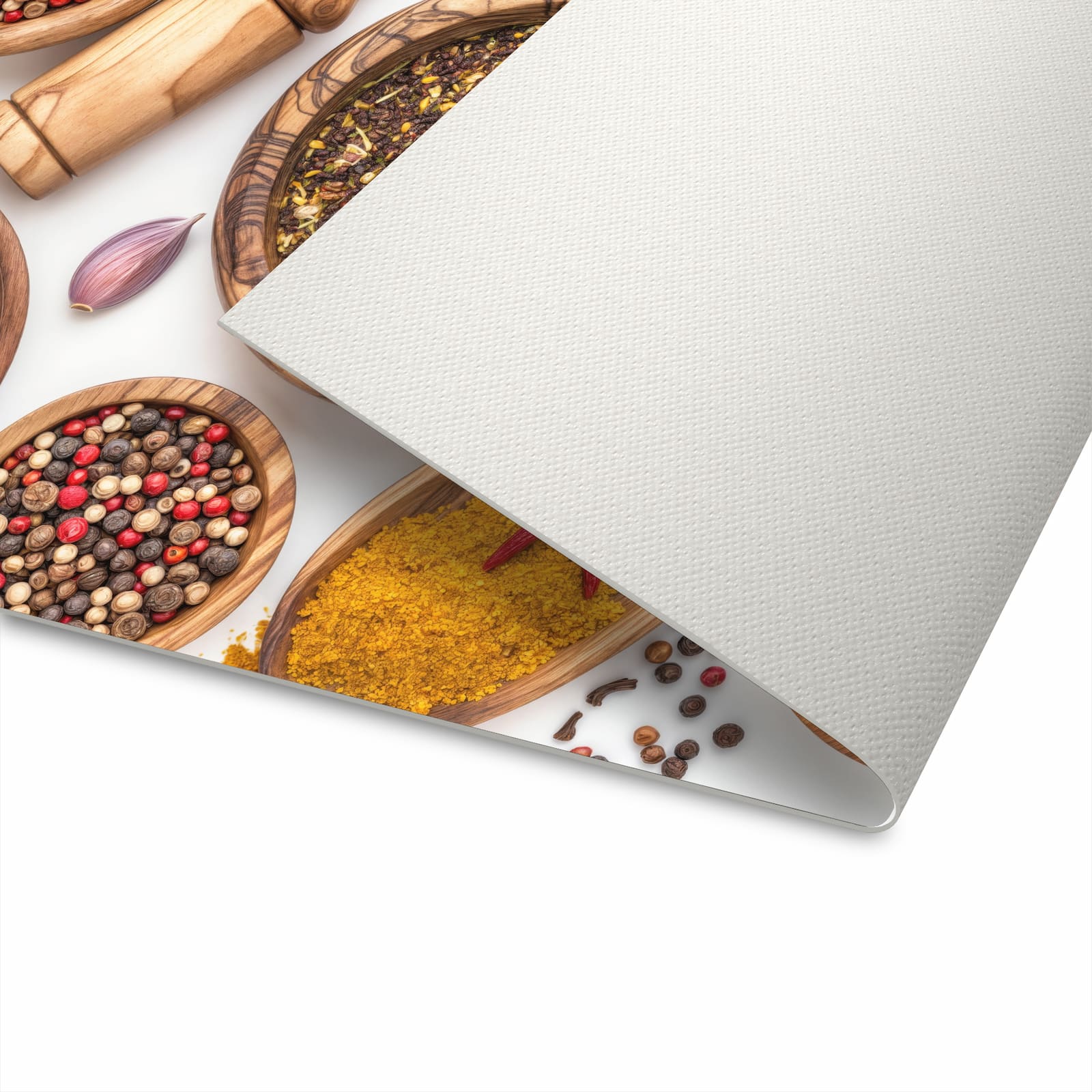 Langlebiger Teppich für die Küche mit Motiv Gewürzsammlung Zubehör auf Unterseite