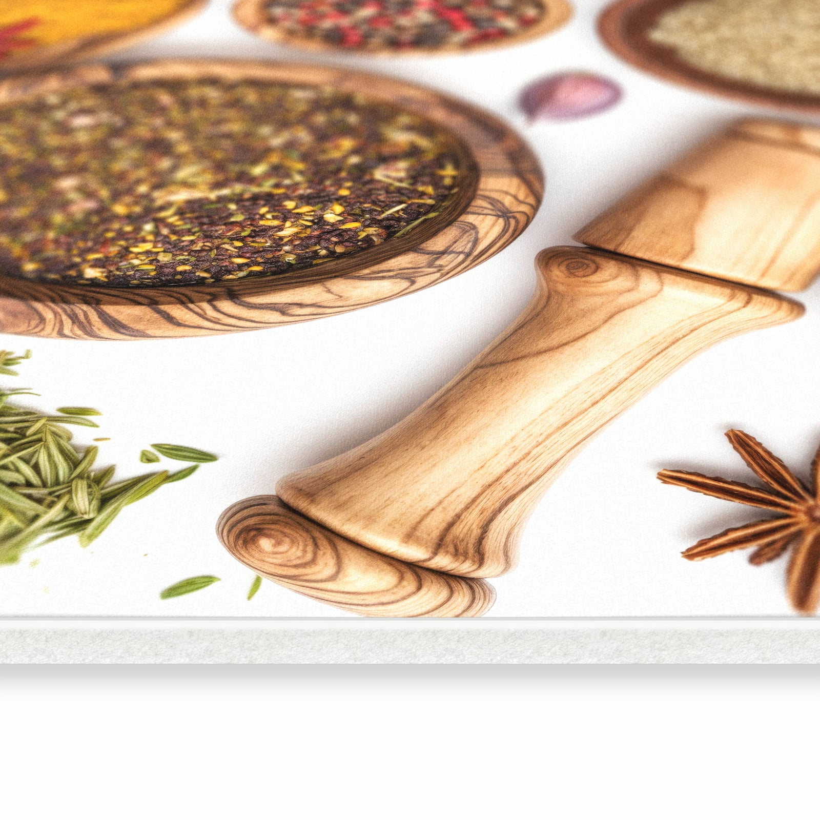 Teppichläufer für die Küche mit Motiv Gewürzsammlung Zubehör in seitlicher Ansicht für sichere Aufbewahrung