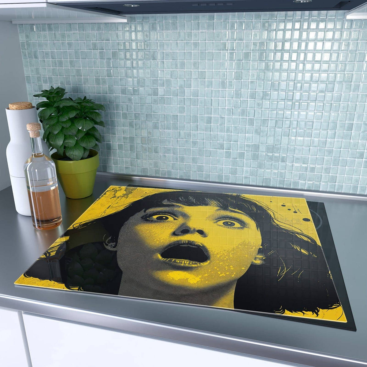 1-teilige Glasplatte für Herd mit Schreiendes Portrait-Motiv auf dem Ceranfeld