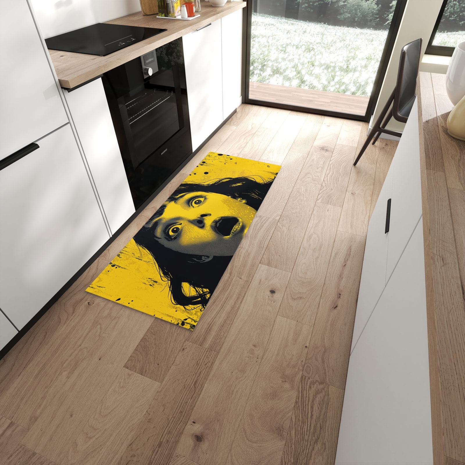 Hygienischer Küchenteppich mit Motiv Schreiendes Portrait in moderner Küche #grösse_60 x 150 cm