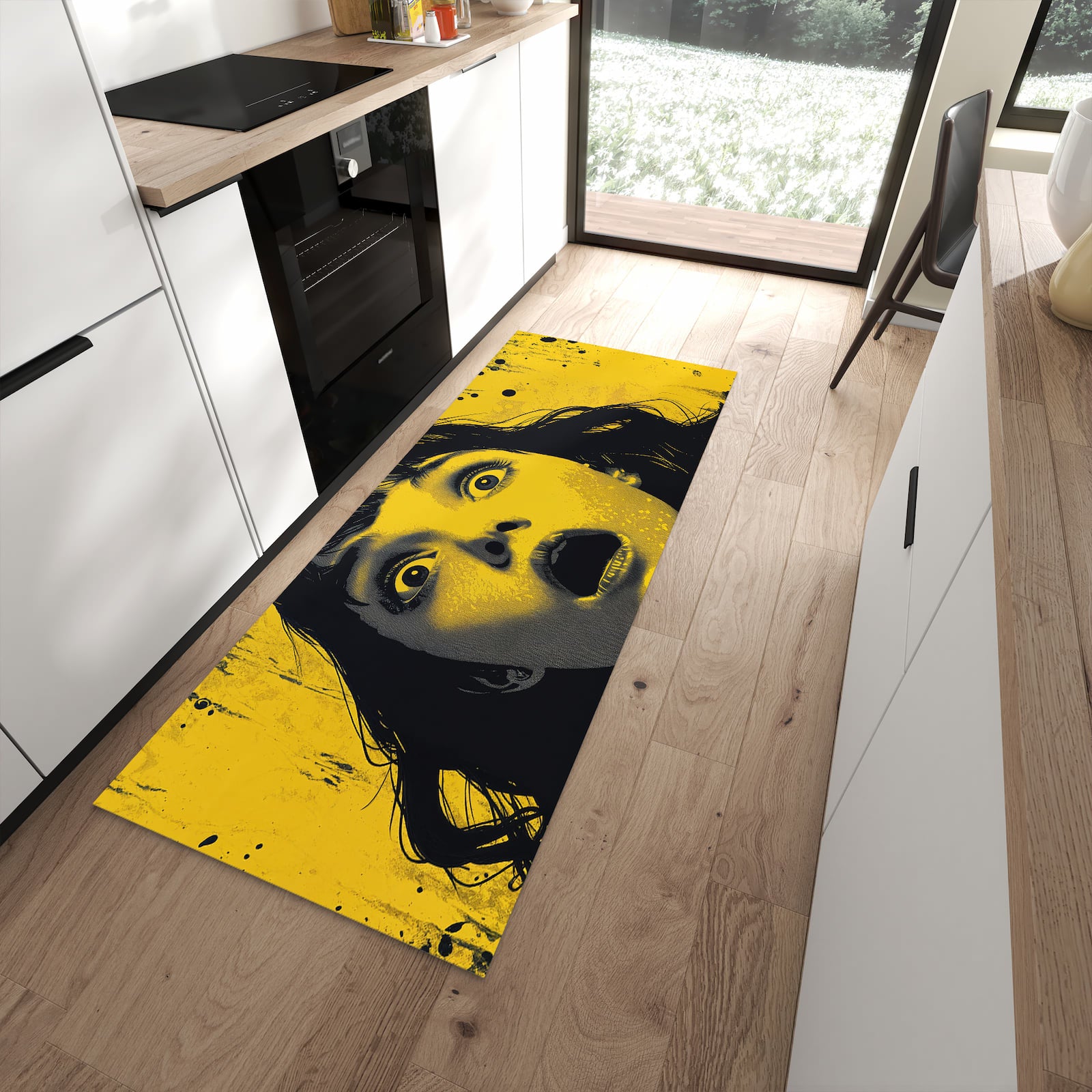 Bodenschonender Küchenteppich mit Motiv Schreiendes Portrait in moderner Küche