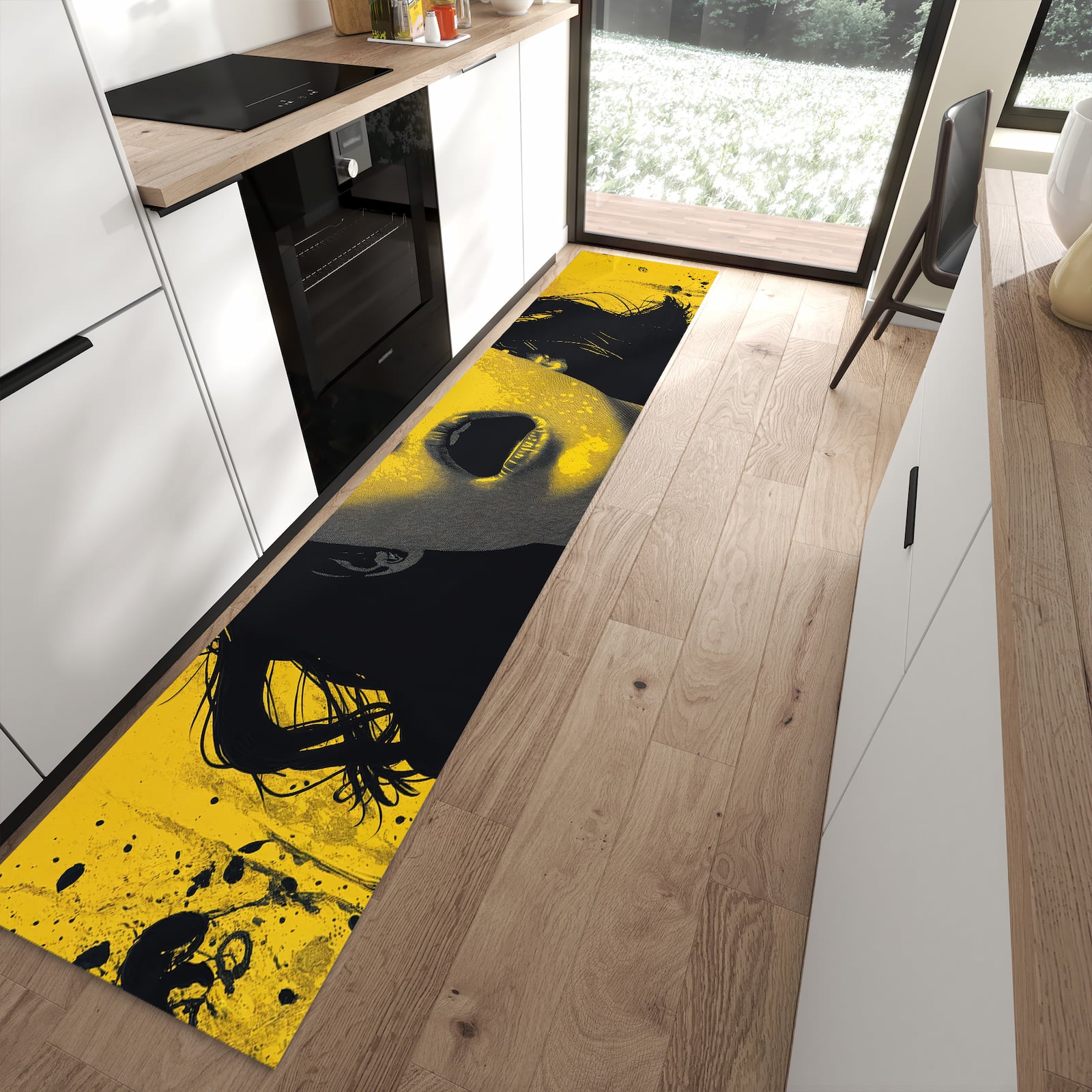 Rutschfester Küchenläufer mit Motiv Schreiendes Portrait in moderner Küche