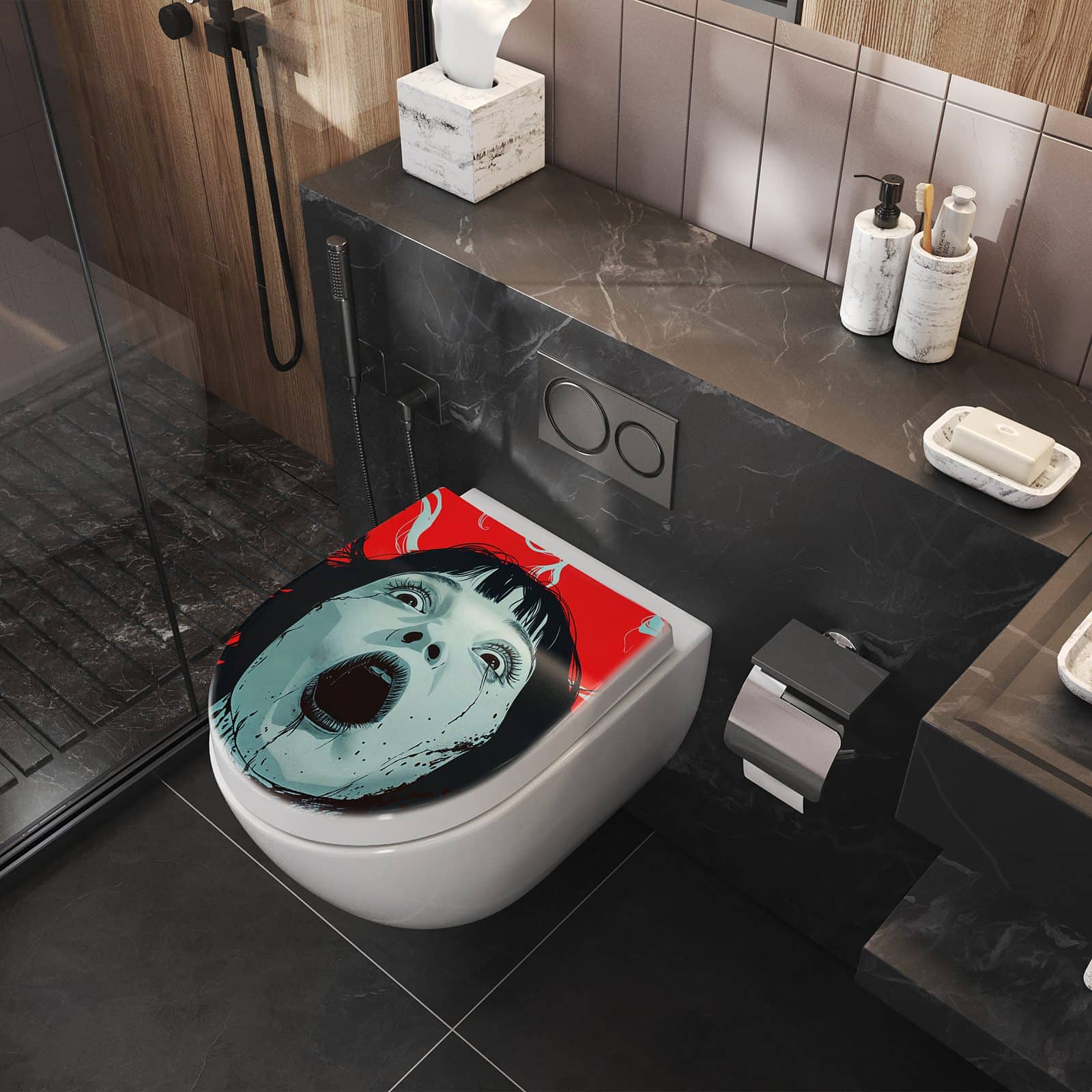 WC-Sitz mit Absenkautomatik Schreiende Person