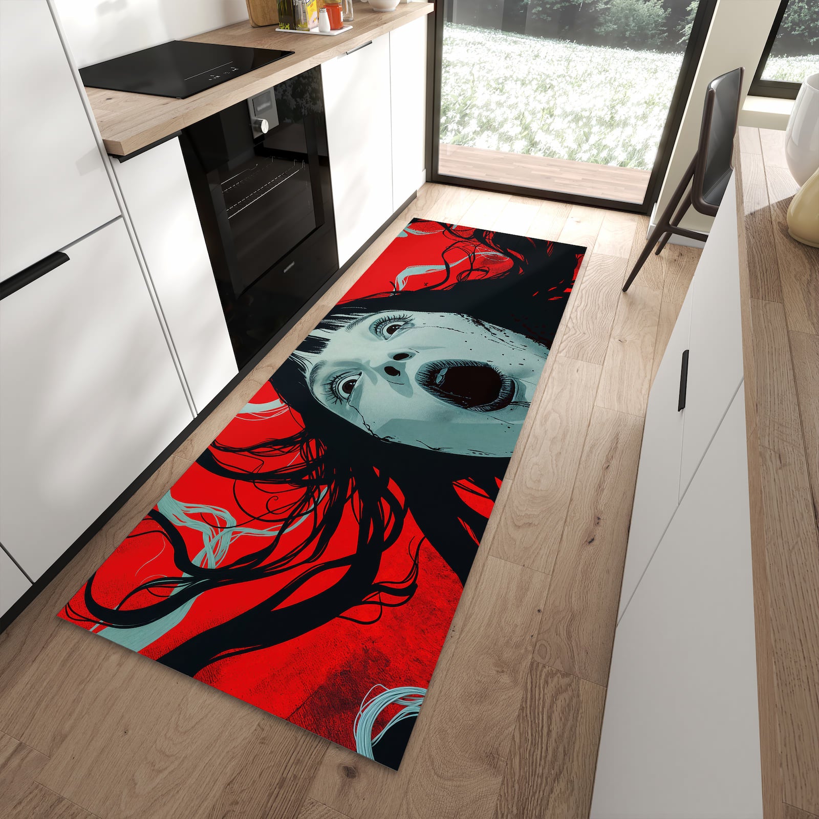 Pflegeleichter Küchenteppich mit Motiv Schreiende Person in moderner Küche
