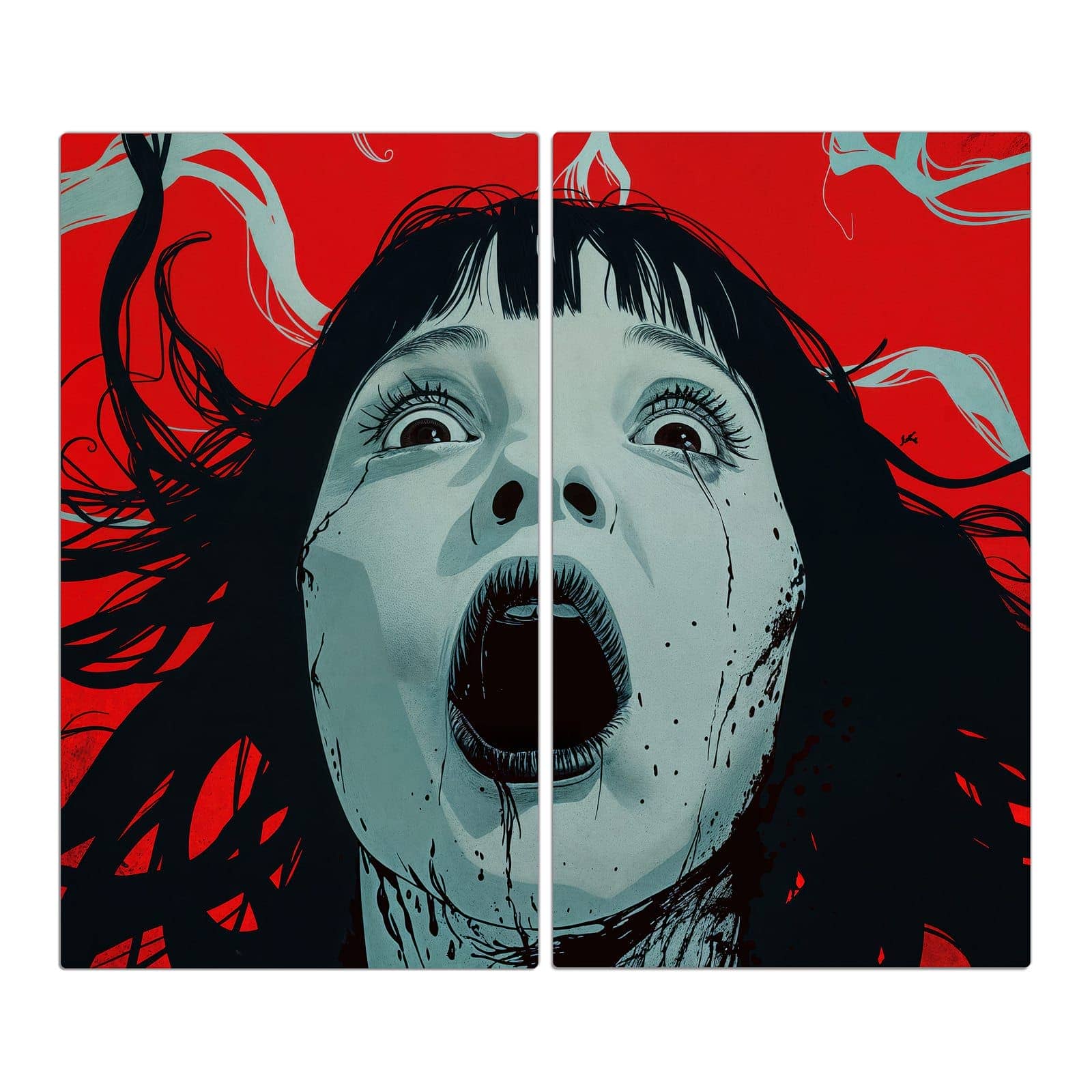 2-teilige Abdeckplatten für den Herd mit Schreiende Person-Motiv in der Frontansicht #grösse_2-Teilig (60x52cm)