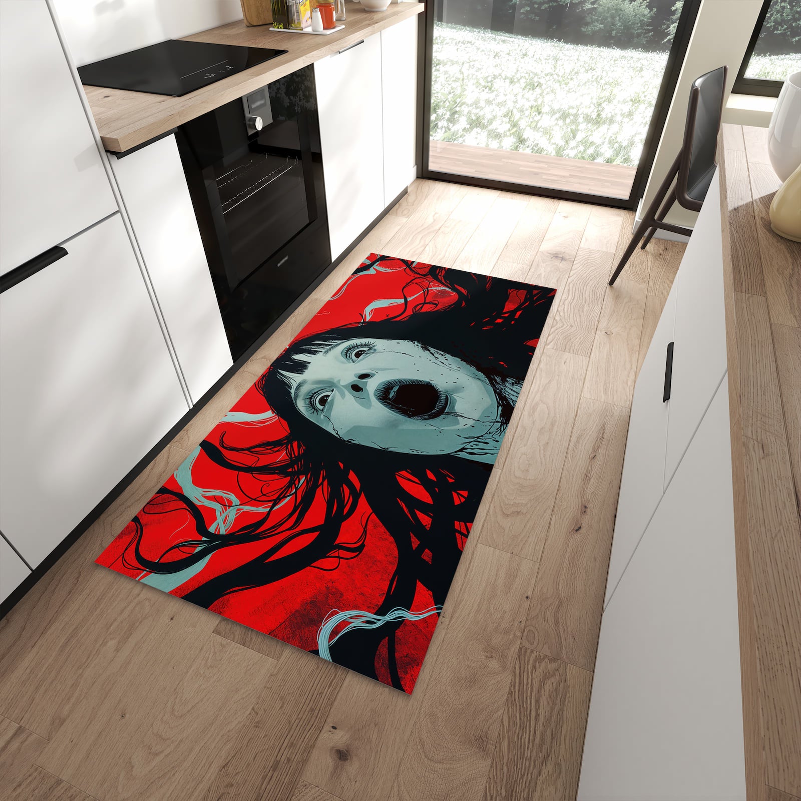 Rutschfester Küchenteppich mit Motiv Schreiende Person in moderner Küche