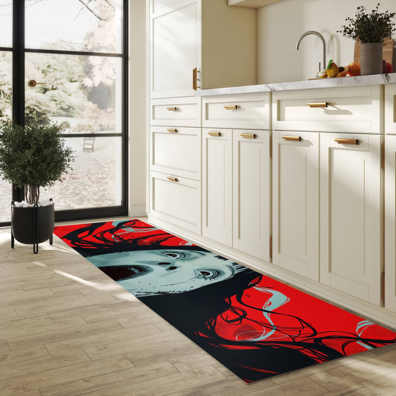 Rutschfester Küchenläufer mit Motiv Schreiende Person für Trittkomfort in heller Küche