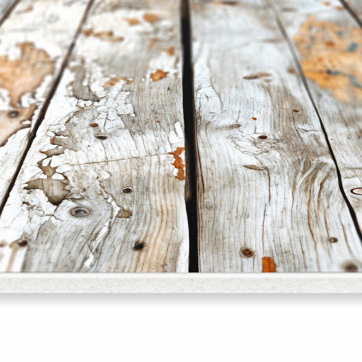 Leicht zu reinigender Bodenläufer Teppich mit Motiv Verwittertes Holz in seitlicher Ansicht