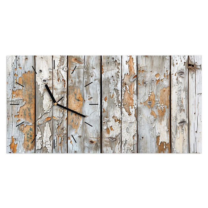Wanduhr Verwittertes & Holz aus Glas – Querformat 60 × 30 cm mit Ziffernblatt Linie