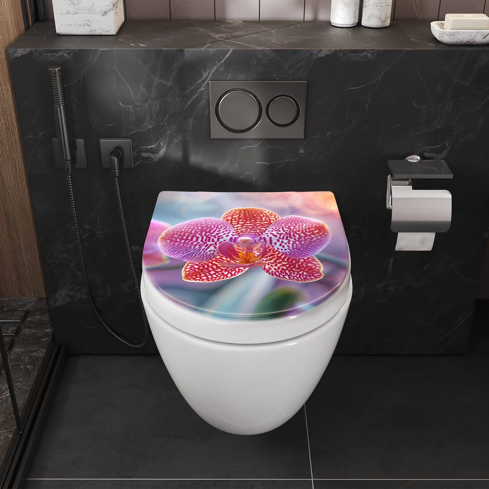 WC-Sitz mit Absenkautomatik Exotische Orchidee