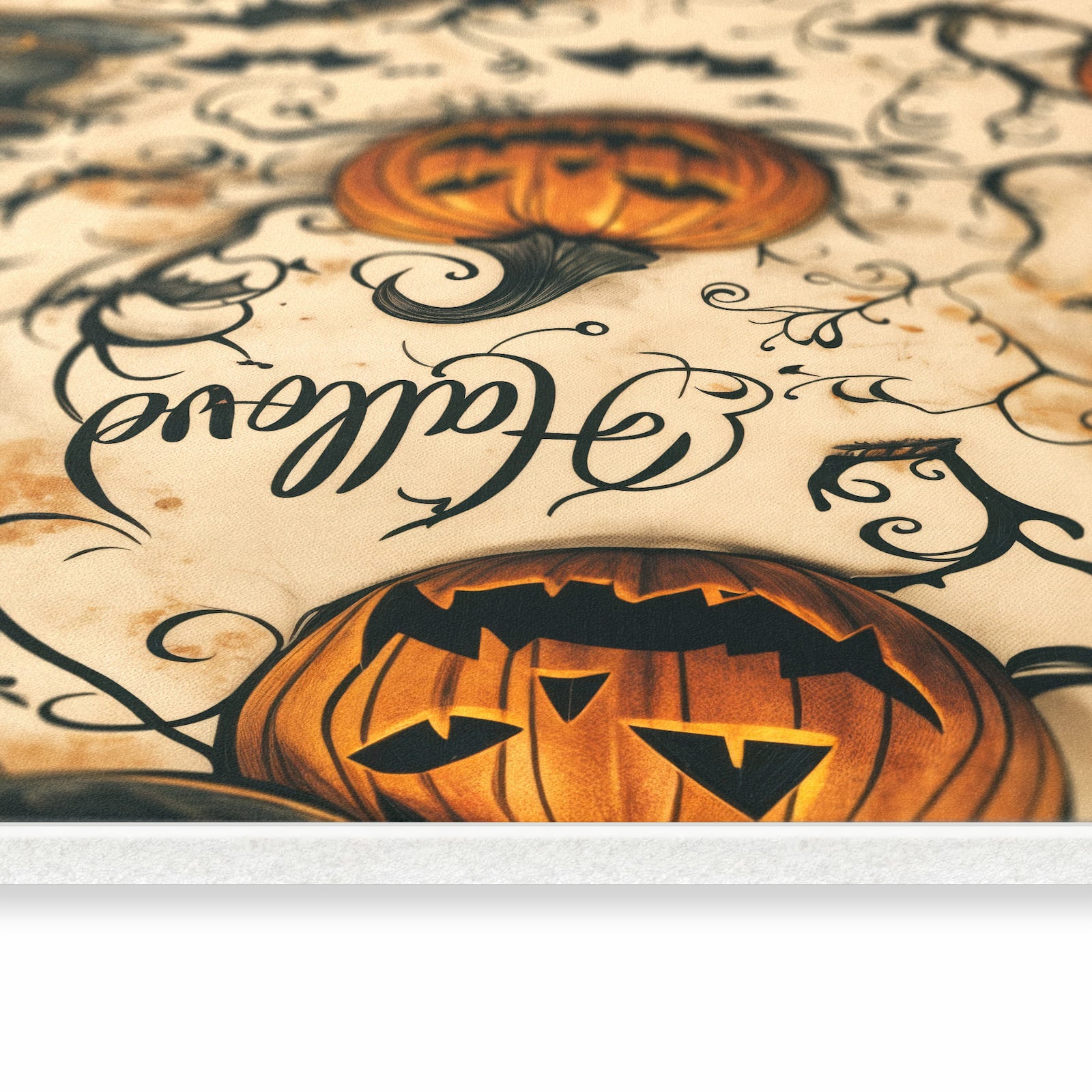 Bodenschonender Küchenläufer mit Motiv Halloween Kürbisse in seitlicher Ansicht