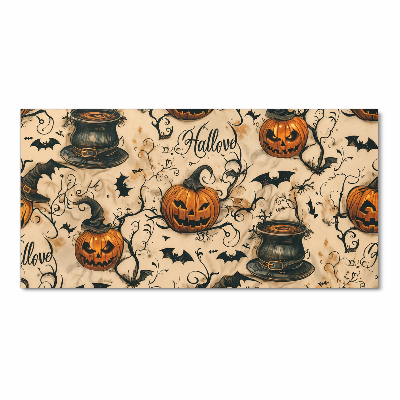 Geräuschdämpfender Küchenteppich mit Motiv Halloween Kürbisse in Frontansicht