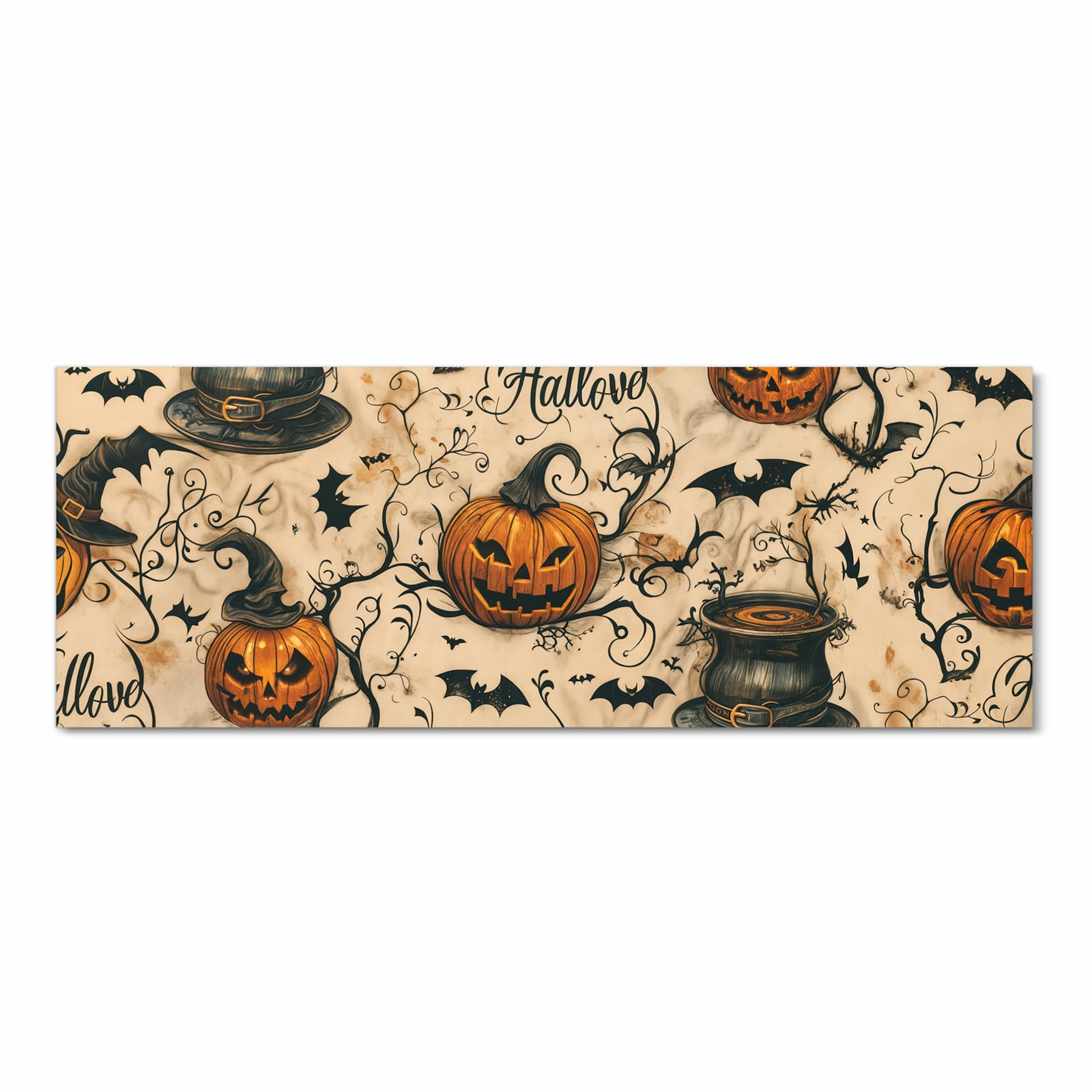 Pflegeleichter rutschfester Küchenläufer mit Motiv Halloween Kürbisse in Frontansicht