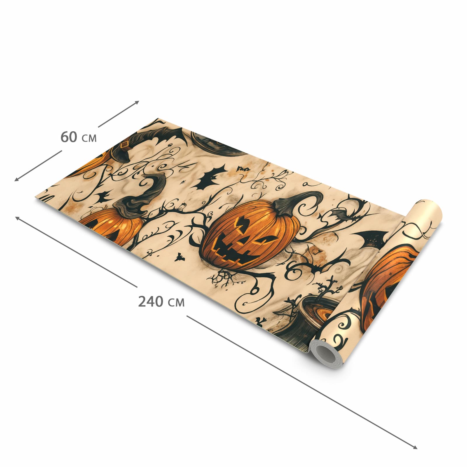 Farbbeständiger Küchenteppich mit Motiv Halloween Kürbisse in der Größe 90x180 cm