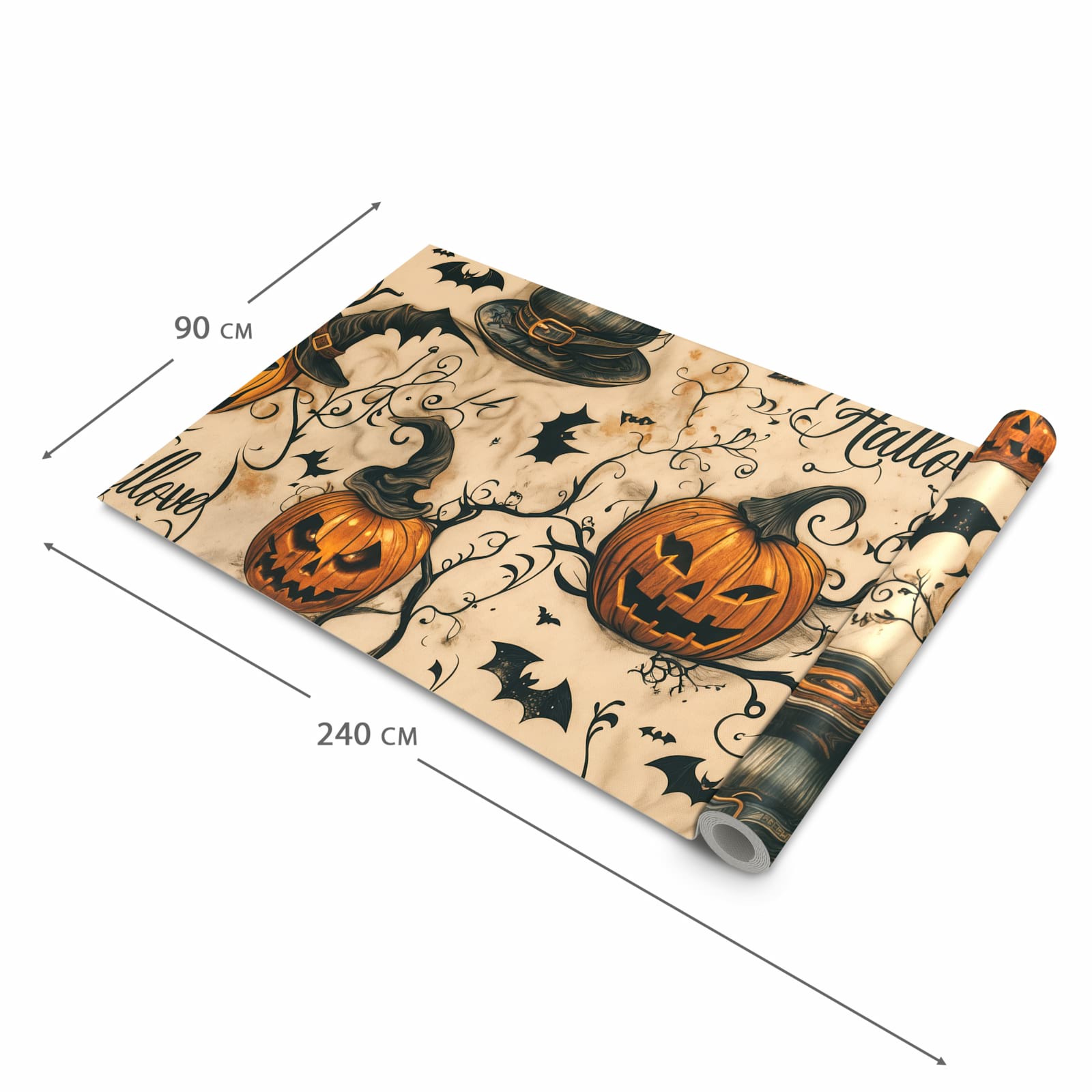 Fleckenresistenter langer Teppich mit Motiv Halloween Kürbisse in der Grösse 90x240 cm