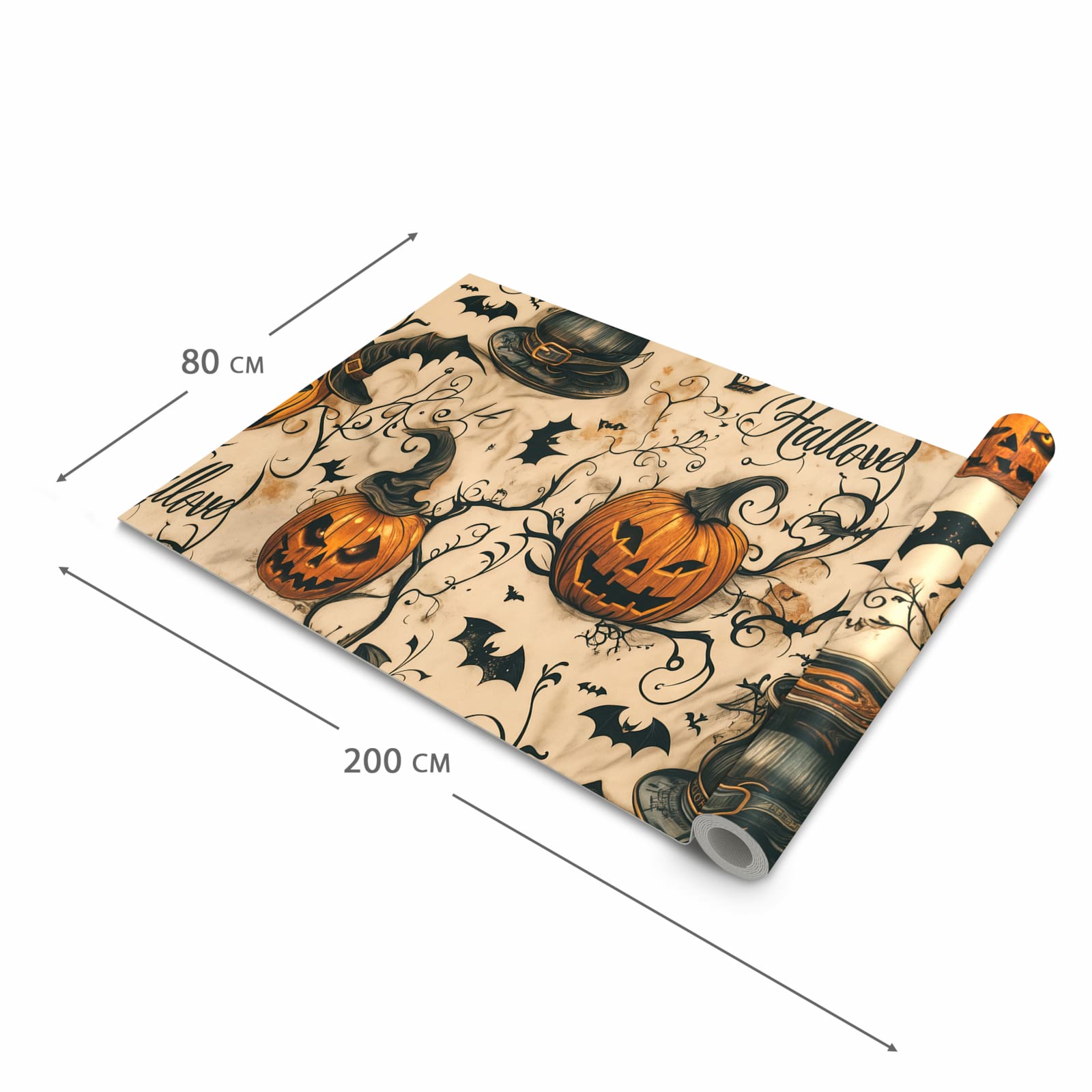 Geräuschdämpfender Küchenläufer mit Motiv Halloween Kürbisse in der Grösse 90x180 cm