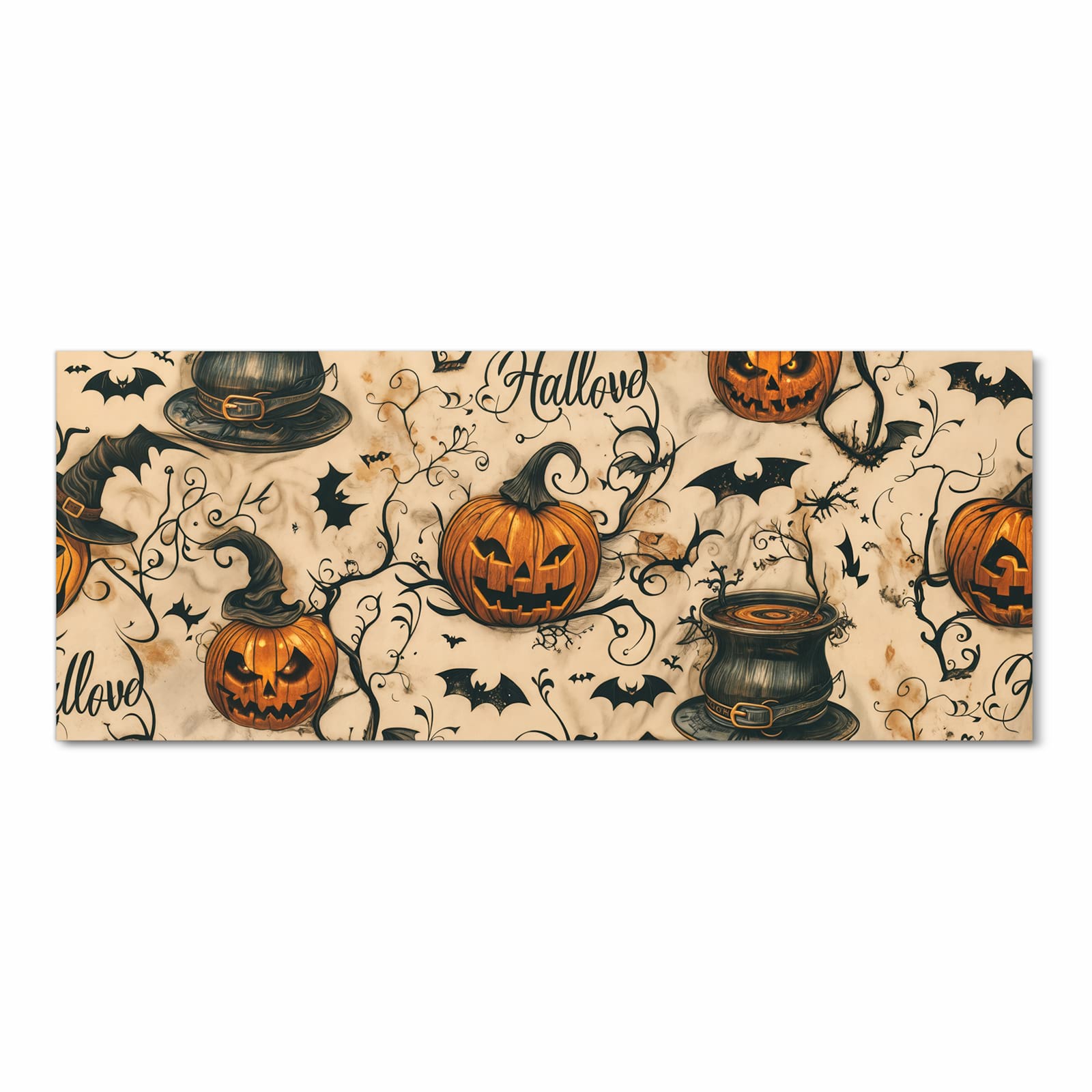 Abriebfester Küchenteppich mit Motiv Halloween Kürbisse in Frontansicht zum Waschen