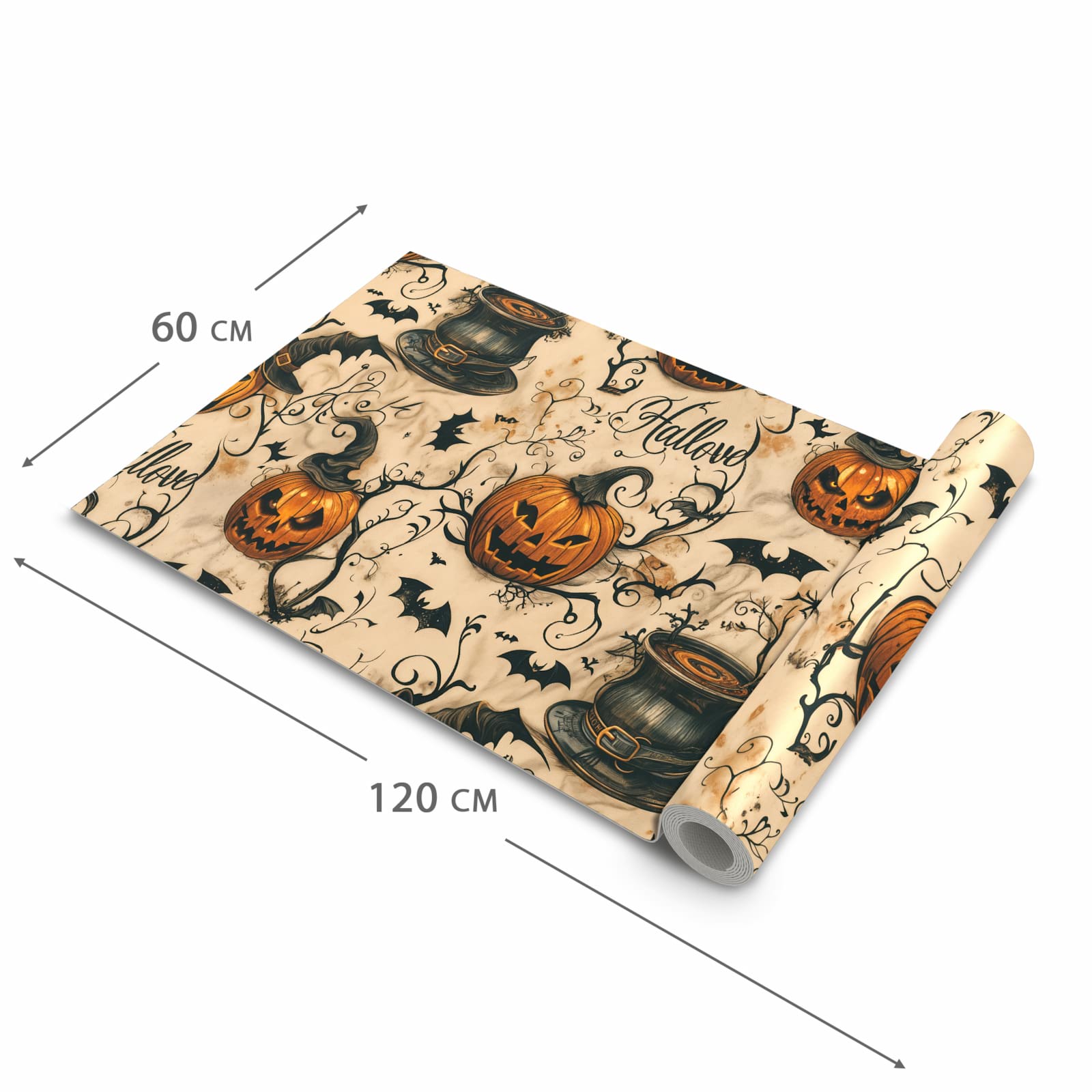 Bodenschonender Küchenteppich mit Motiv Halloween Kürbisse in der Grösse 90x180 cm