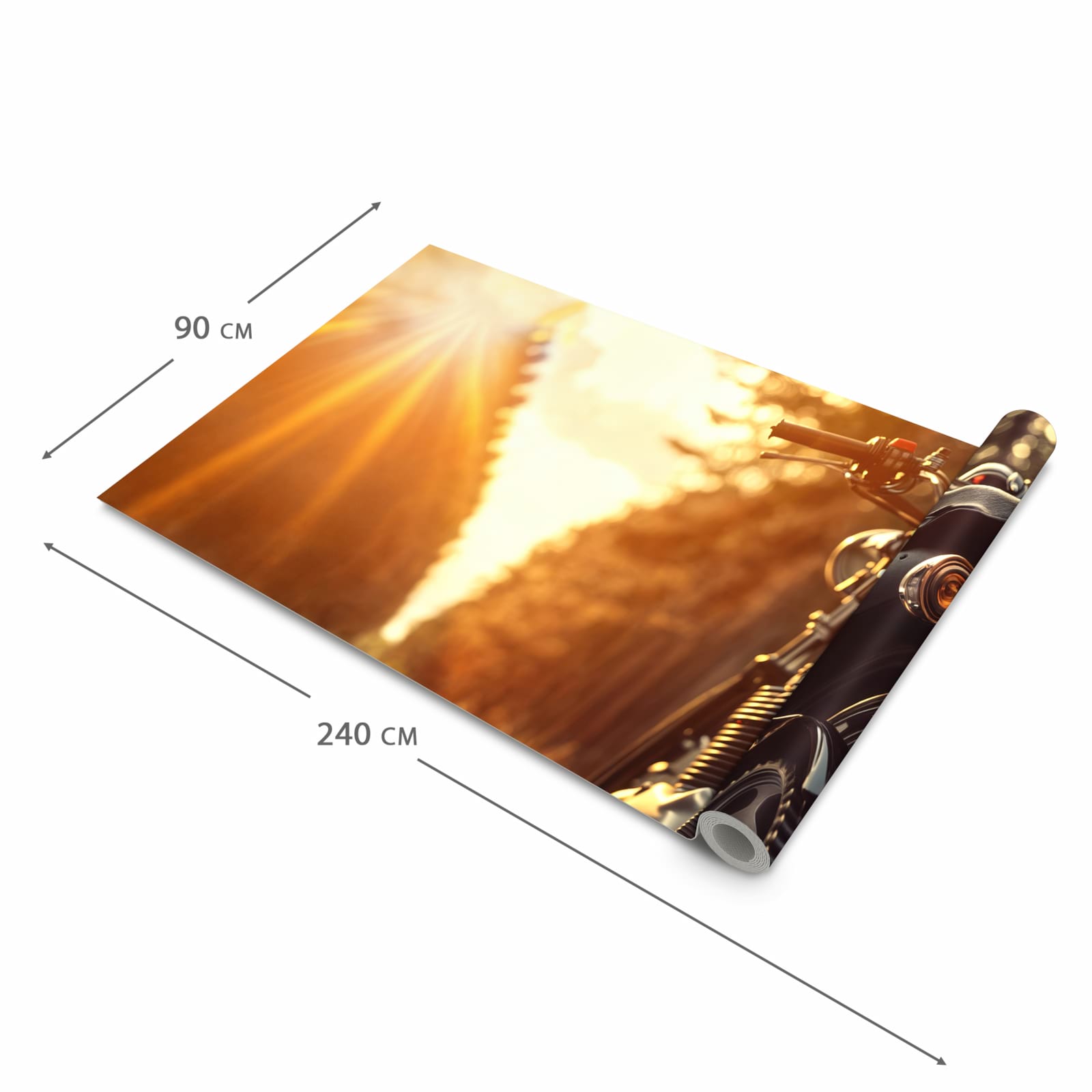 Feuchtigkeitsresistenter Küchenteppich mit Motiv Motorradsonne in der Grösse 90x180 cm