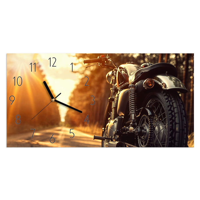 Wanduhr Motorradsonne aus Glas – Querformat 60 × 30 cm mit Ziffernblatt Elegant