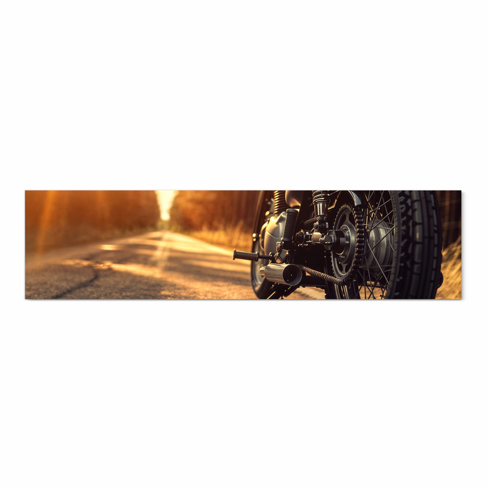 Feuchtigkeitsresistenter Teppich fürs Esstisch mit Motiv Motorradsonne in Frontansicht