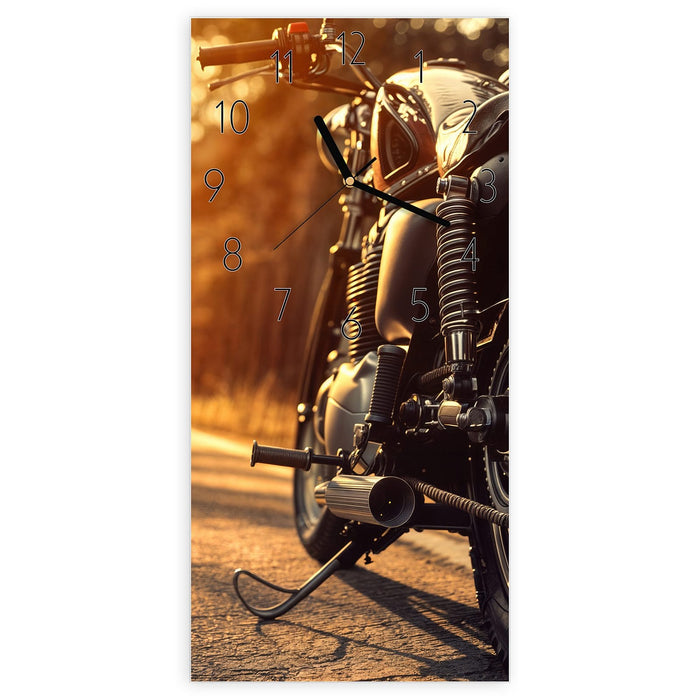 Wanduhr Motorradsonne aus Glas – Hochformat 30 × 60 cm mit Ziffernblatt Elegant