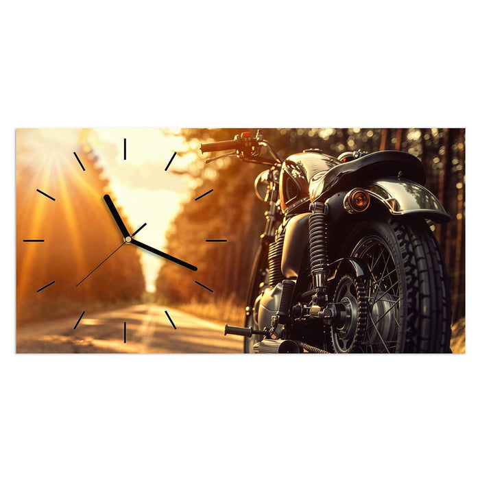Wanduhr Motorradsonne aus Glas – Querformat 60 × 30 cm mit Ziffernblatt Linie