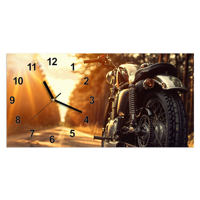 Wanduhr Motorradsonne aus Glas – Querformat 60 × 30 cm mit Ziffernblatt Modern