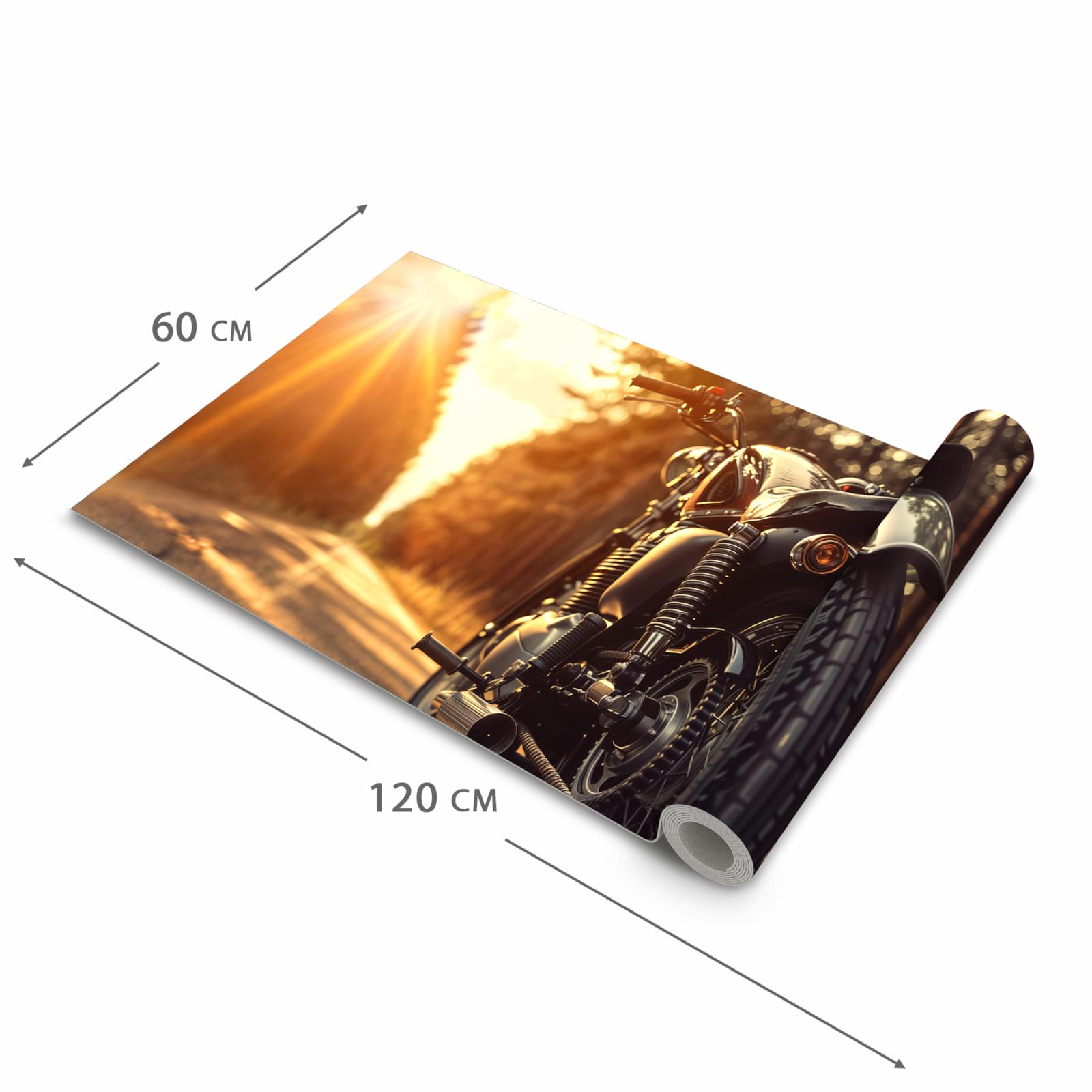 Langlebiger moderner Küchenläufer mit Motiv Motorradsonne in der Grösse 90x180 cm