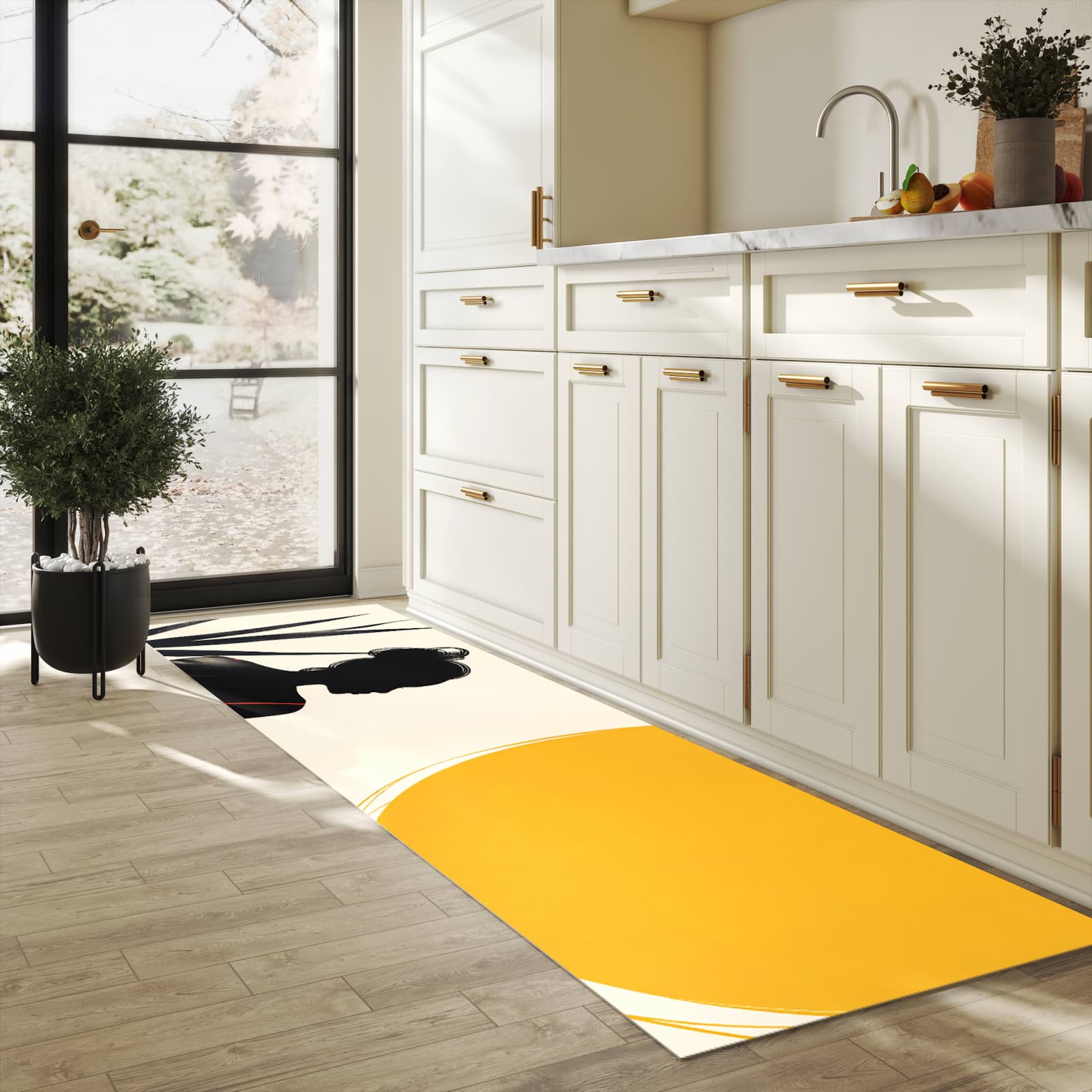 Küchenteppich mit Motiv Sanfte Sonnenbaden für Ordnung & Übersicht in heller Küche