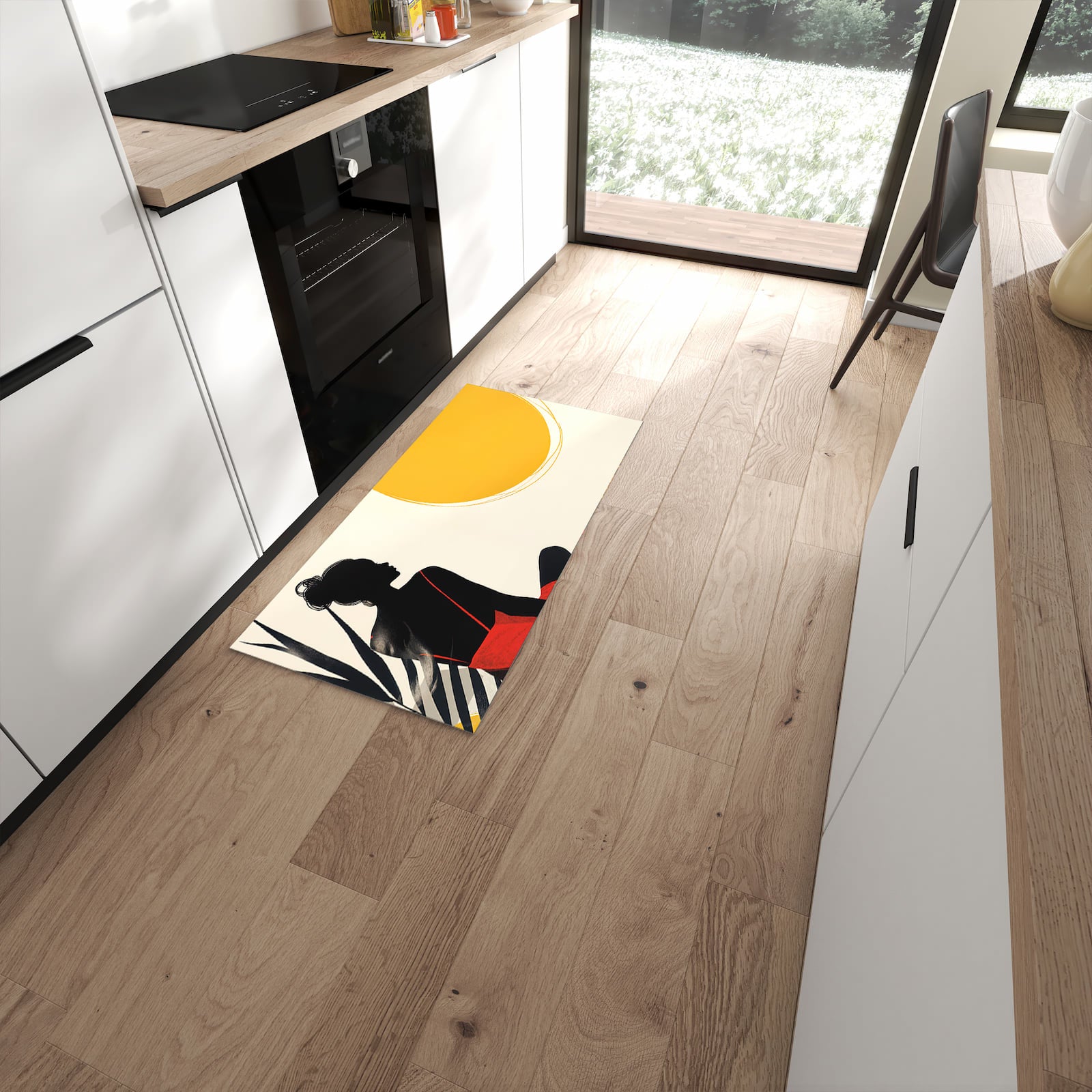 Langlebiger Küchenläufer mit Motiv Sanfte Sonnenbaden in moderner Küche #grösse_60 x 120 cm