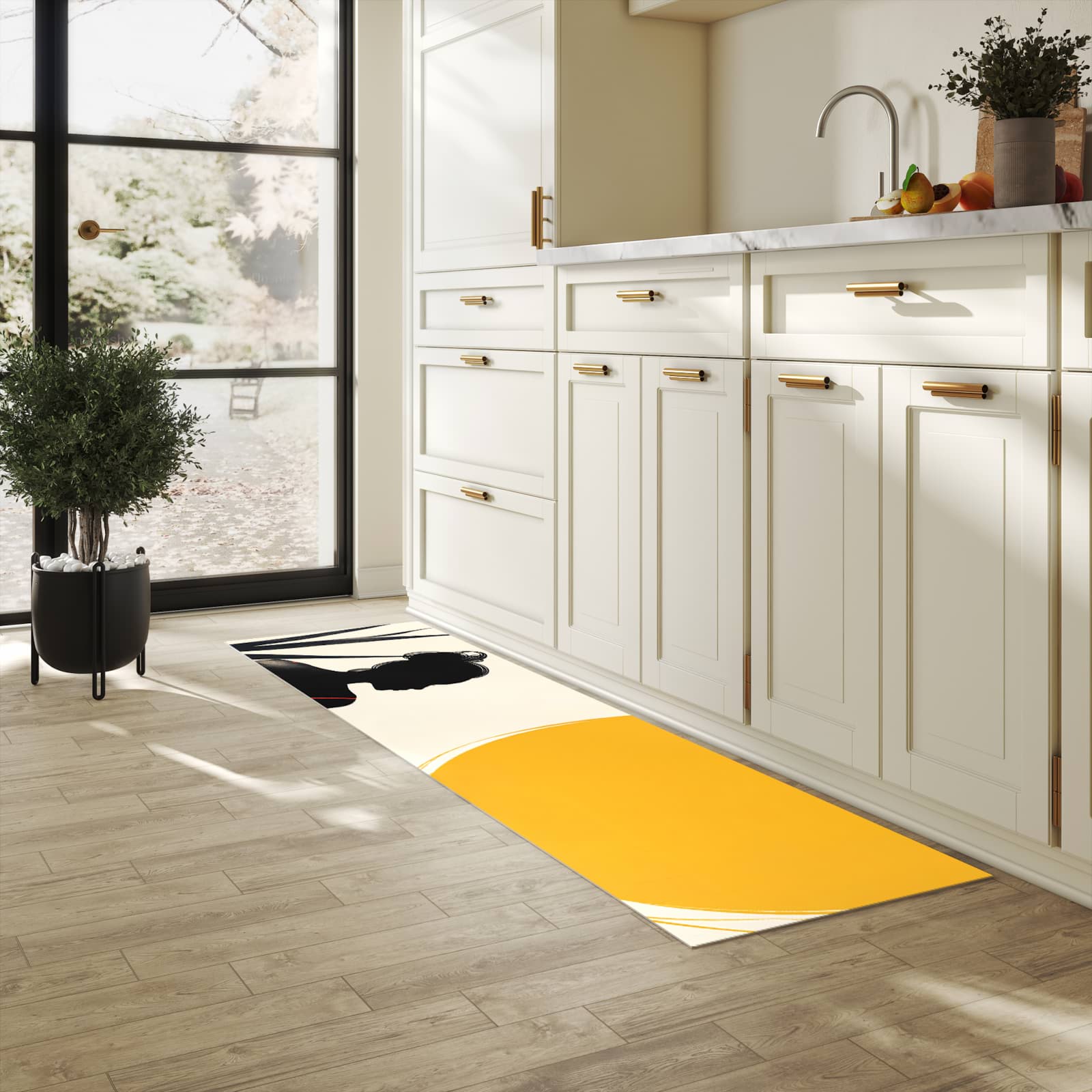 Hygienischer Teppich fürs Esszimmer mit Motiv Sanfte Sonnenbaden in heller Küche