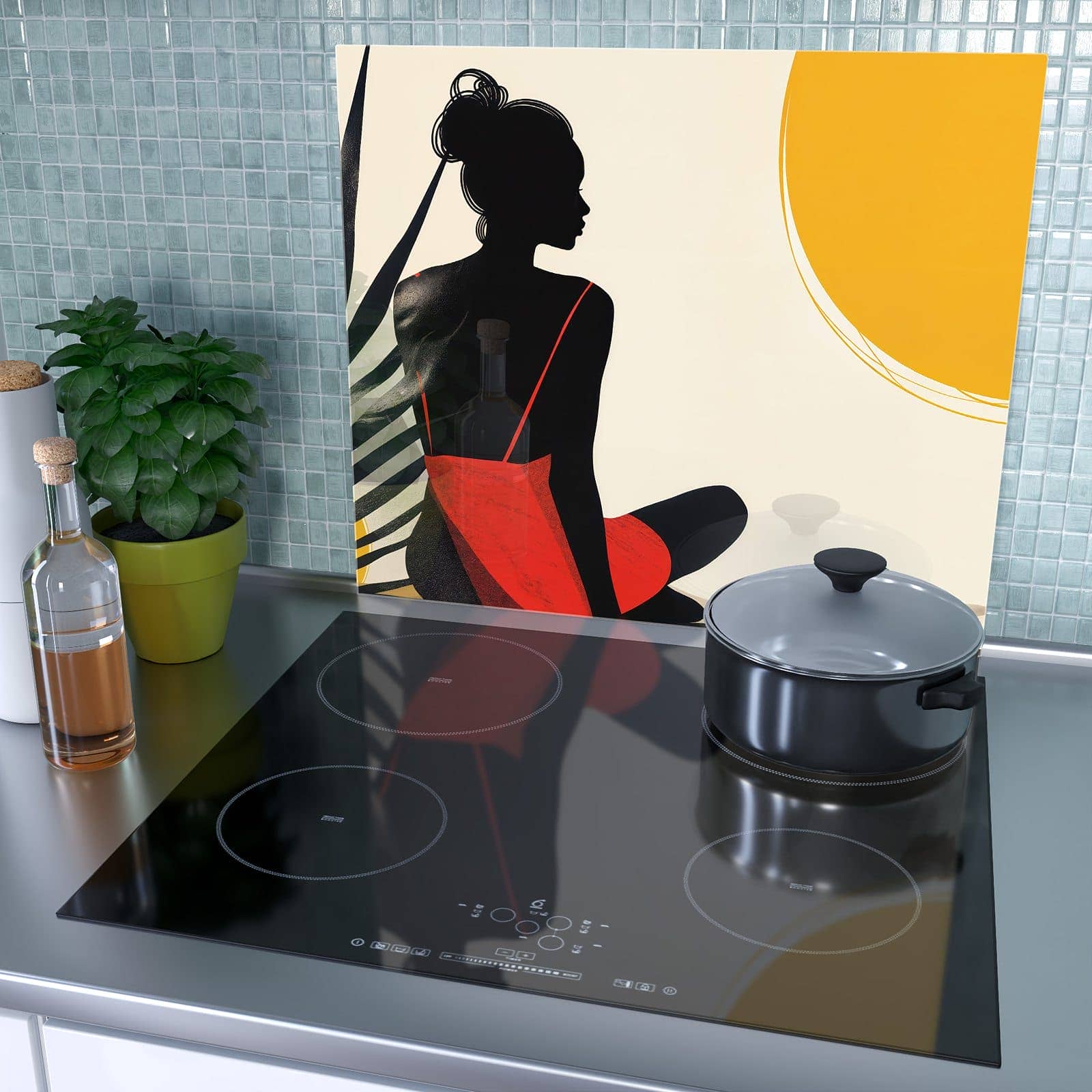 2-teilige Herdabdeckung für Induktionsfeld mit Sanfte Sonnenbaden-Motiv auf dem Ceranfeld