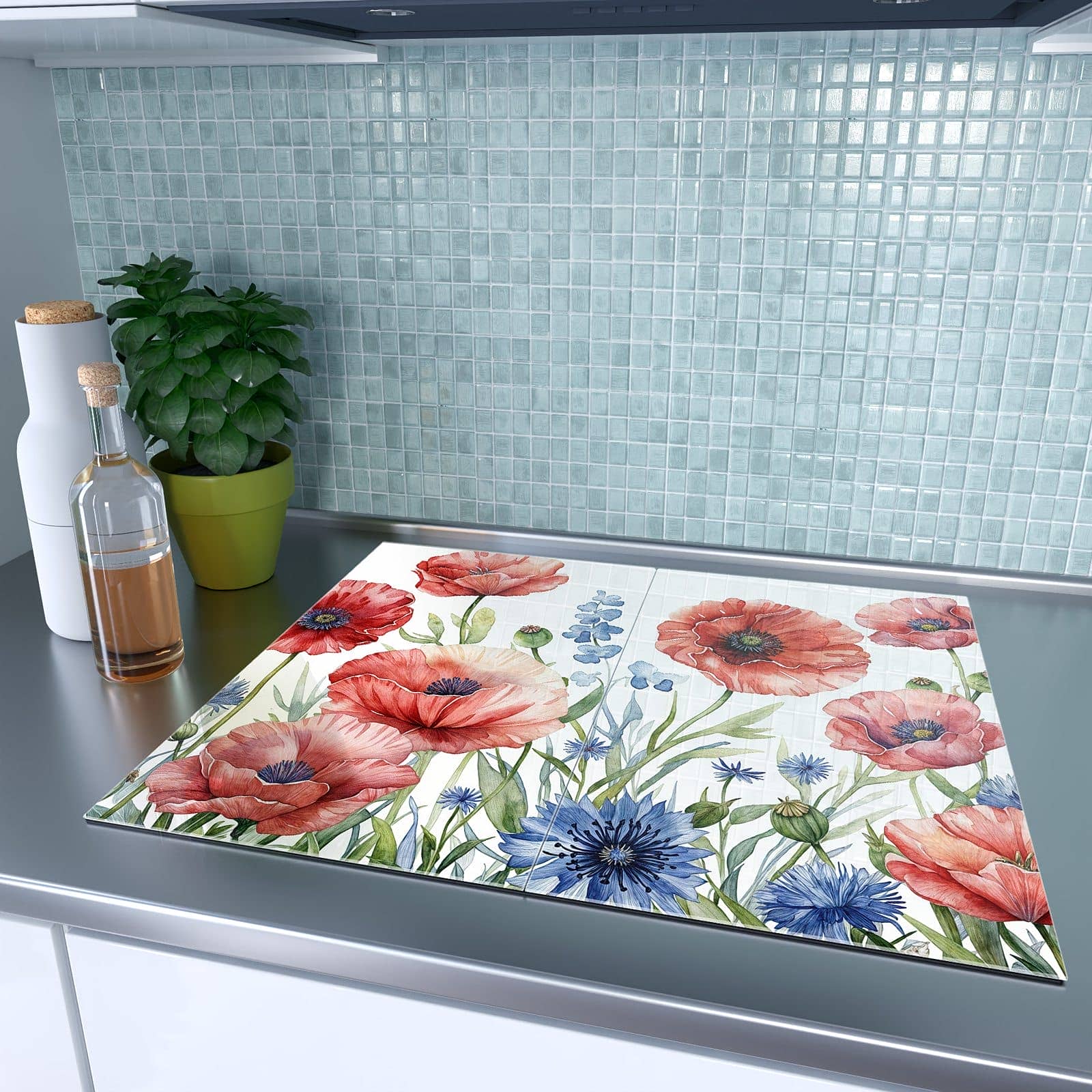 2-teilige Glasplatte für Herd mit Blumenwiese Kunstvoll-Motiv auf dem Ceranfeld