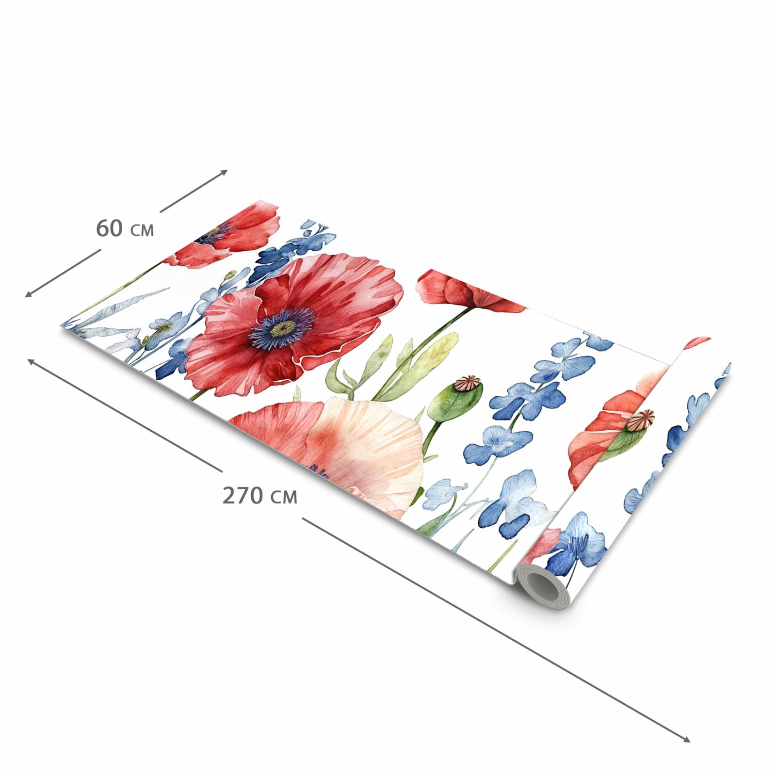 Waschbarer Teppich für Esstisch mit Motiv Blumenwiese Kunstvoll in der Größe 80x300 cm