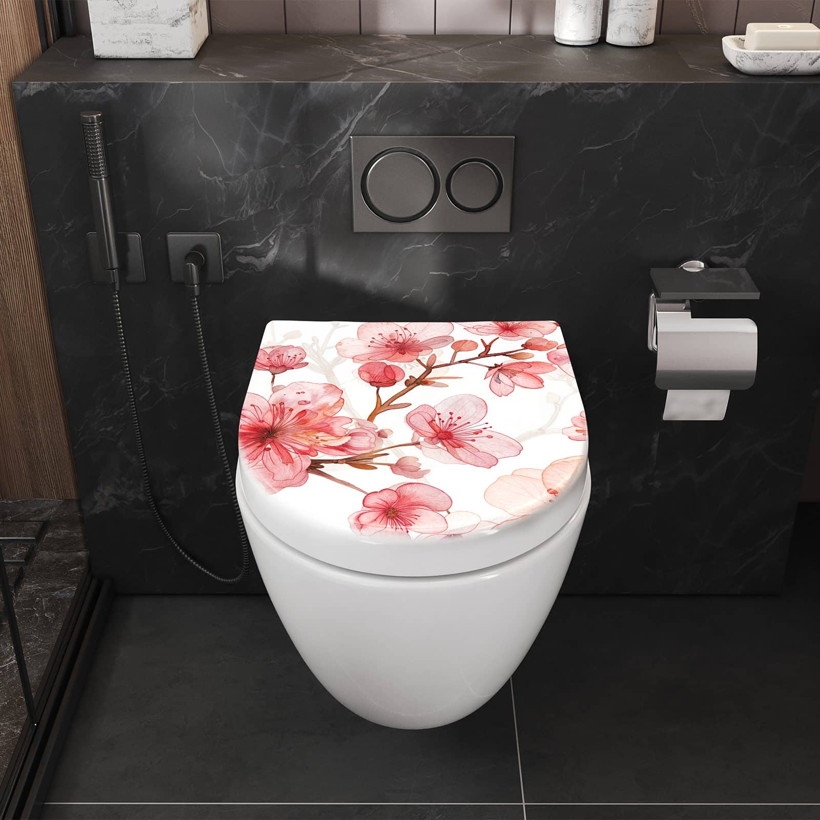 WC-Sitz mit Absenkautomatik Blumenmuster Blüten