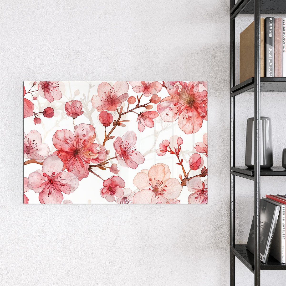 Magnettafel - Kirschblüten in Aquarell – Kirschblüten in Koralle und Altrosa