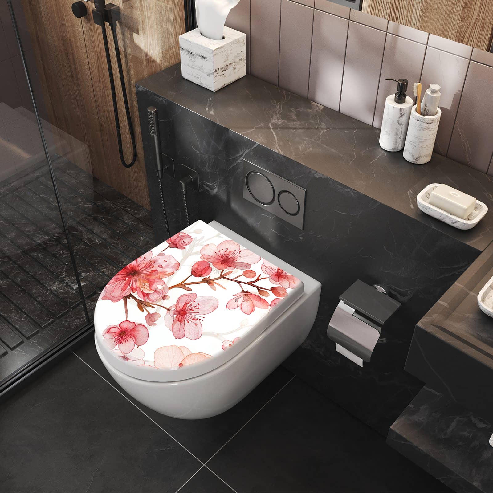 WC-Sitz mit Absenkautomatik Blumenmuster Blüten
