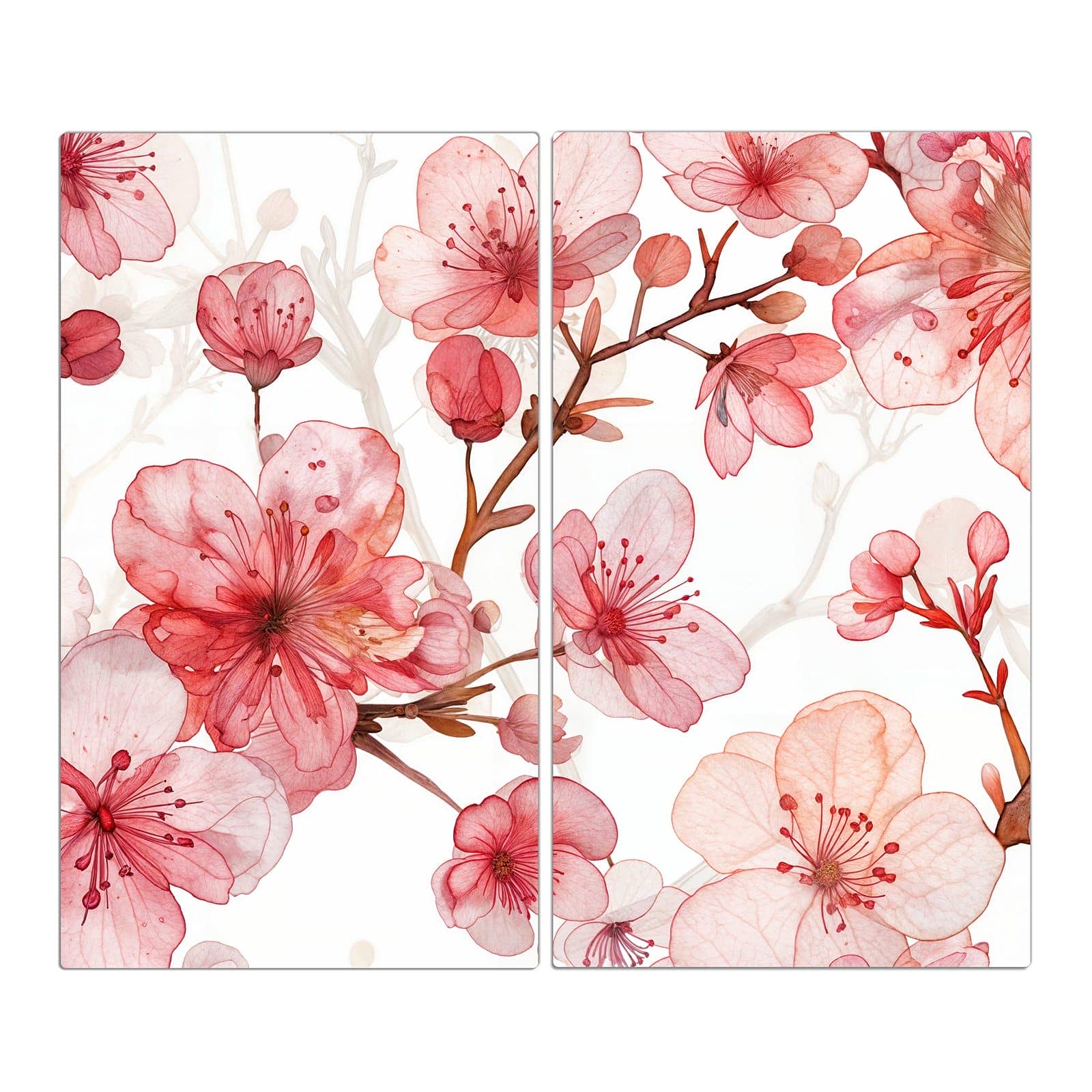 2-teilige Abdeckung für Herdplatte mit Blumenmuster Blüten-Motiv in der Frontansicht #grösse_2-Teilig (60x52cm)