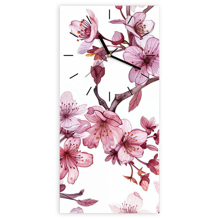 Wanduhr Blütenmeer aus Glas – Hochformat 30 × 60 cm mit Ziffernblatt Linie