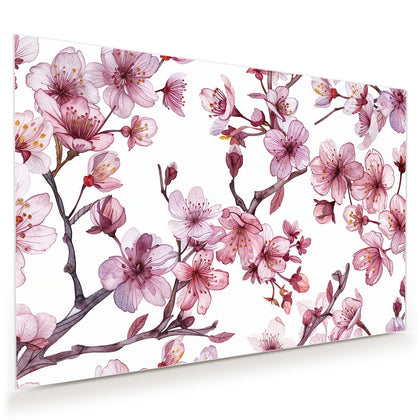 Wandbild mit dem Motiv Kirschblüten auf Weiß