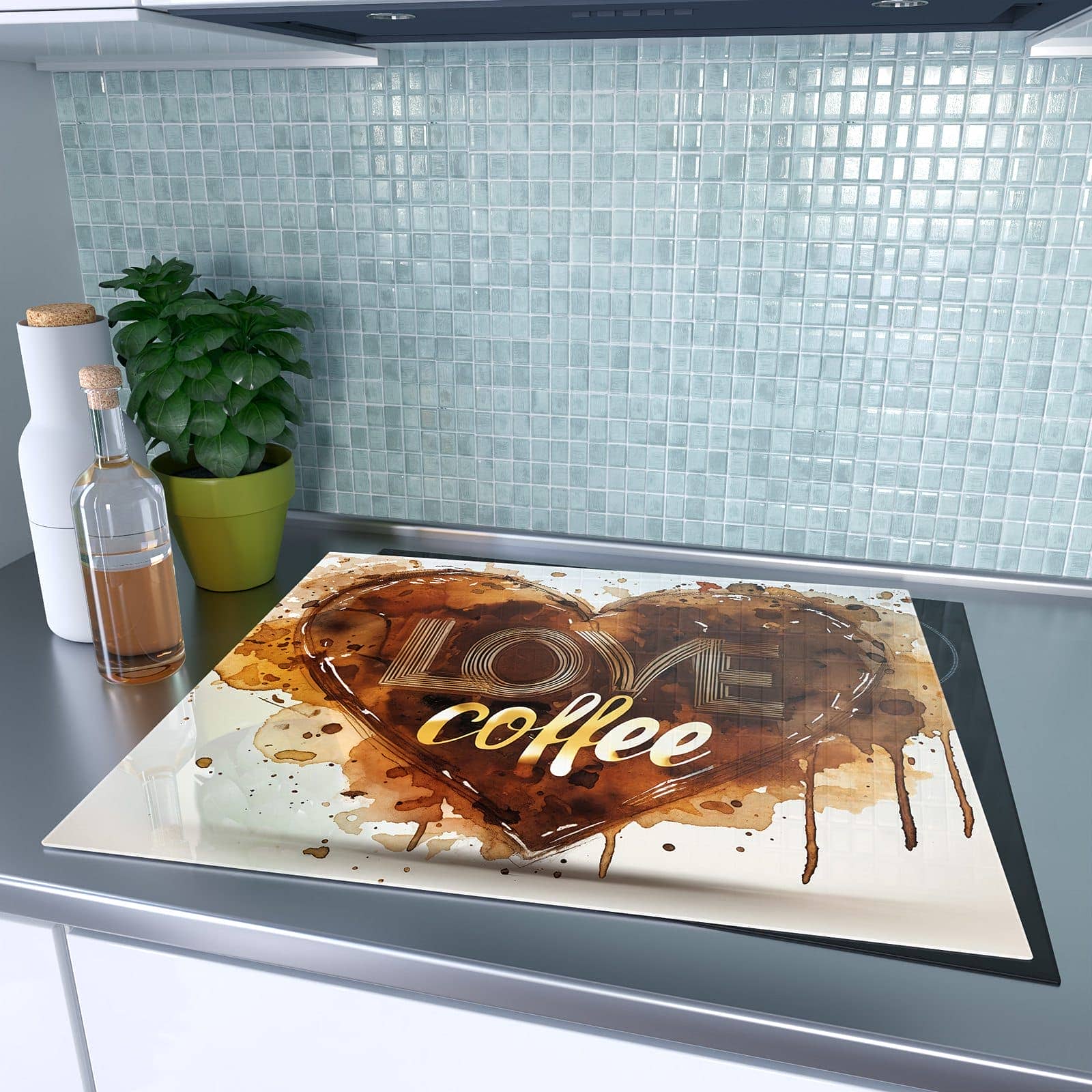 1-teilige Glasplatte für Herd mit Kaffeeherz-Motiv auf dem Ceranfeld