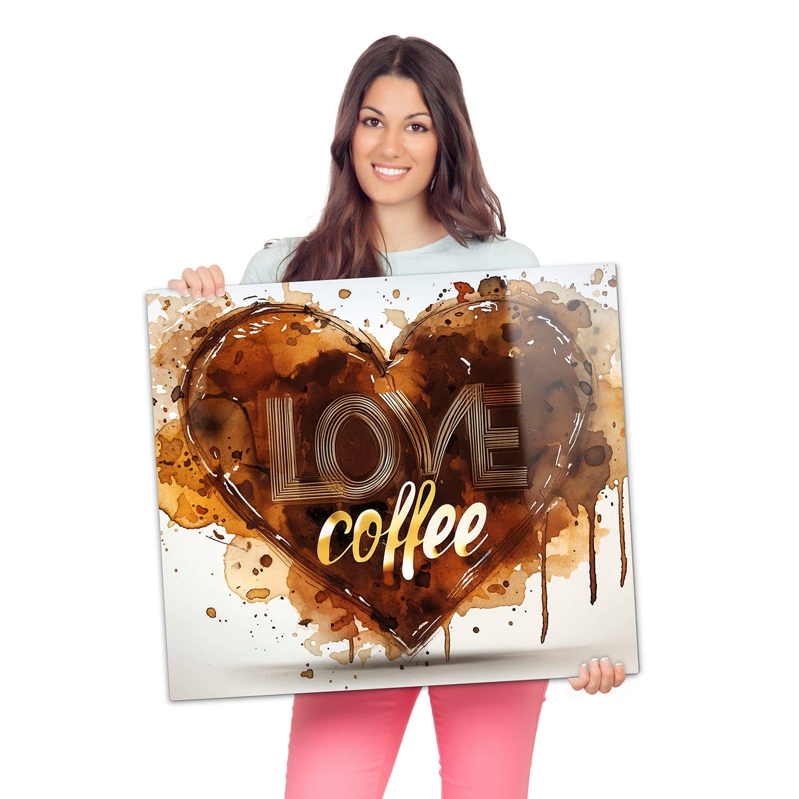 Abdeckplatte für Ceranfeld mit Kaffeeherz-Motiv wird zur Größendarstellung gehalten