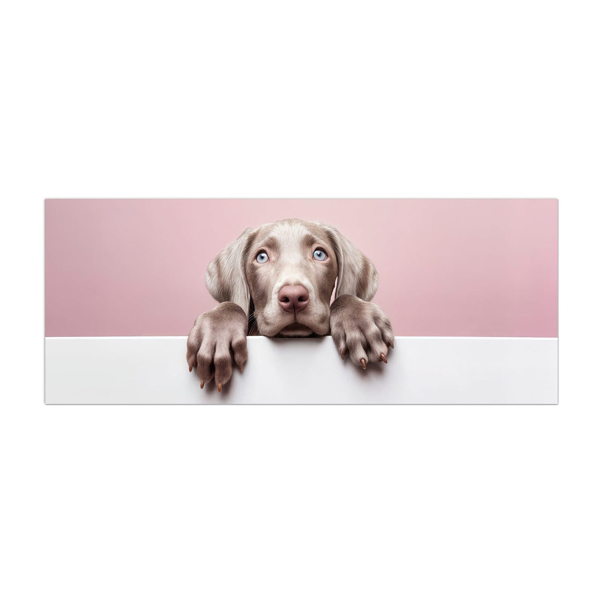 Küchenrückwand aus Glas Weimaraner Welpe im Hochformat, Motiv bildfüllend von vorn